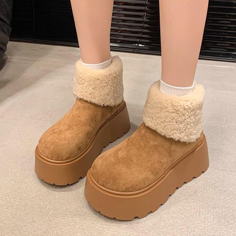 Fashion Booties Woman Shoes Round Toe Solid Color Lamb Winter 2025 Novelty Sale on Offer Footwear Plush Warm Y2k Snow Boots for Women