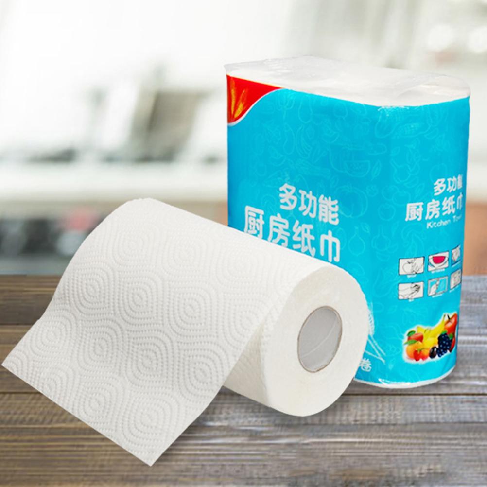 2 Rolls Kitchen Paper Water Absorbent Paper Towels Wood Pulp Kitchen Tissue