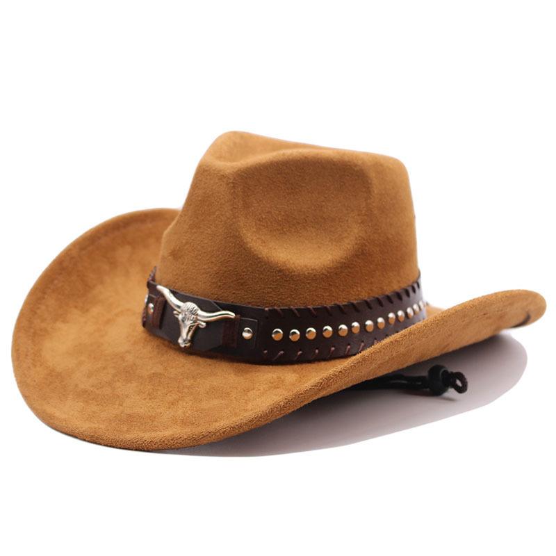 Hot-selling top hat, ethnic style cow head, western cowboy top hat, rolled brim, retro riding hat, woolen felt hat