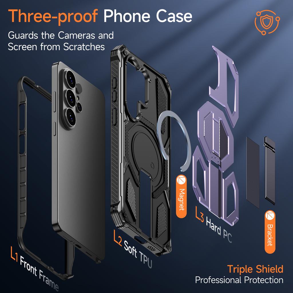 Military-grade Folding Stand Shockproof Case for Samsung Galaxy S25 S24 FE S26 Ultra Plus Magsafe Magnetic Sport Anti-drop Cover
