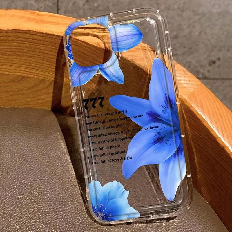 

Vibrant Blue Flower Lily Print Pattern Phone Case For iPhone 17 Air 16 15 14 13 12 11 Pro Max 15 16 Plus 16E Transparent Cover iPhone 16 Plus