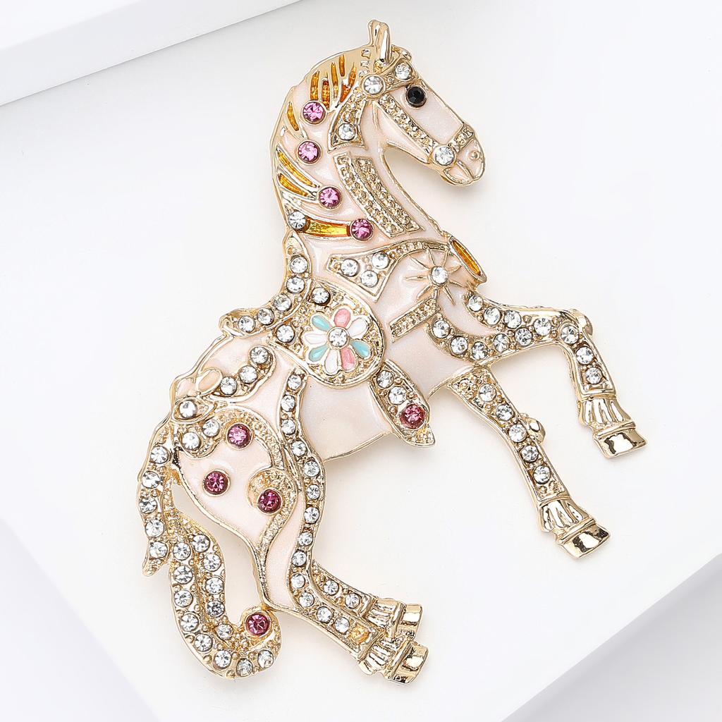 Rhinestone Horse Brooch for Women Unisex Enamel Animal Lapel Pins Gifts