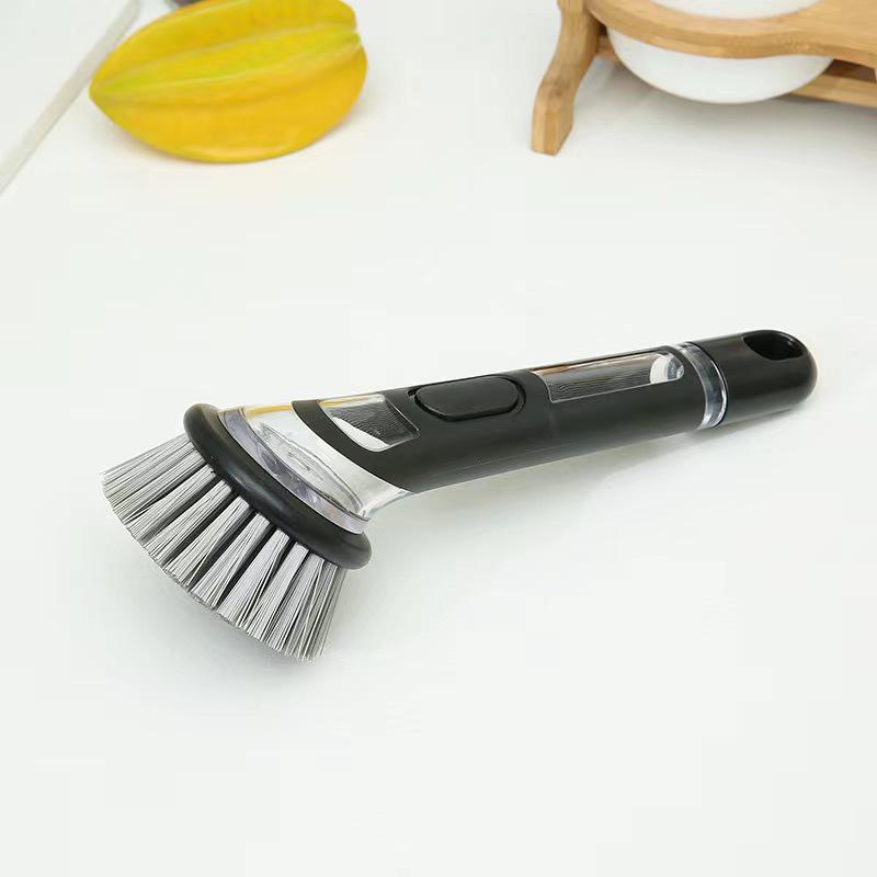 Premium Long-Handled Liquid-Dispensing Pot and Dish Brush for Efficient Kitchen Cleaning