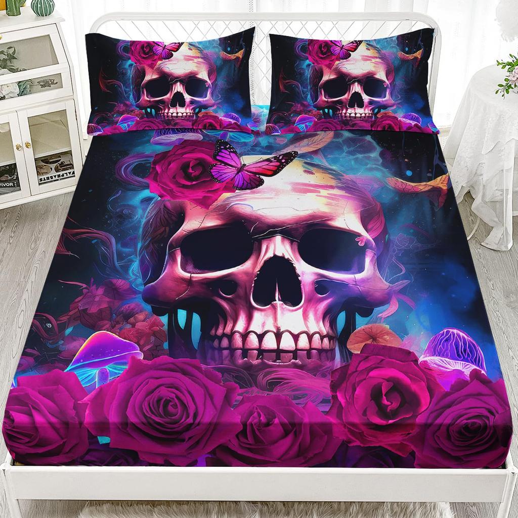 Halloween Skull Personality Pattern Sheet Three-Piece Digital Printing Bedding Set Children Adult