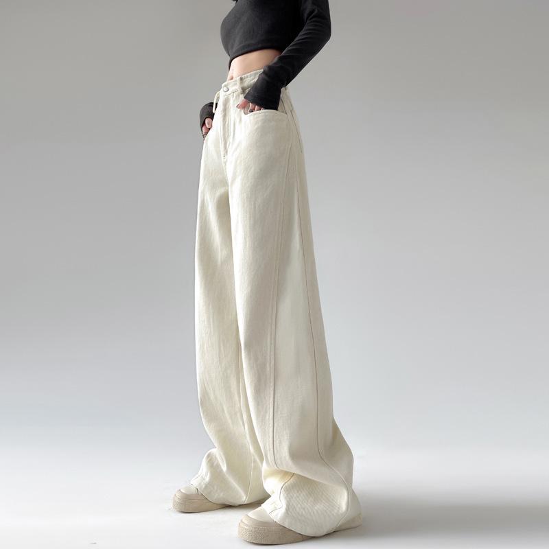 

Women s Off-White High-Waisted Wide-Leg Jeans - Autumn 2025 Straight-Fit Extra Large грязно-белый