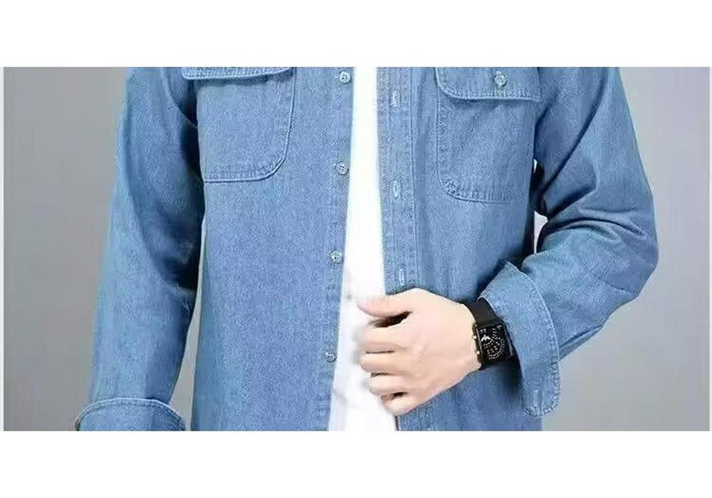 Men's Minimalist Long Sleeve Cotton Denim Shirt - Sun Protection, Loose Fit, Plus Size, Spring/Summer/Autumn Workwear