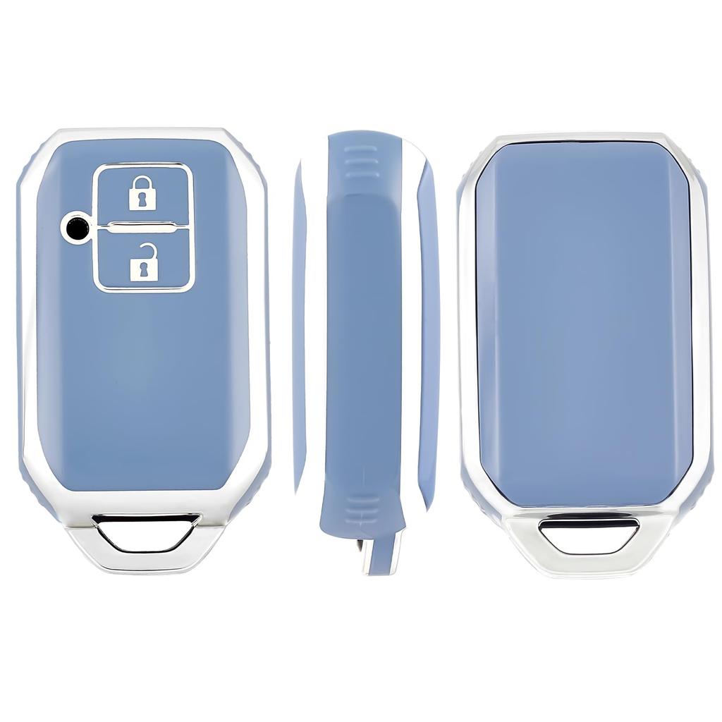 Suzuki Smart Key for New Suzuki Wagon R New New Jimny and Premium TPU Remote Key Cover with Scratch Shock and a Soft Touch Blue Silver Case, 2-Button,