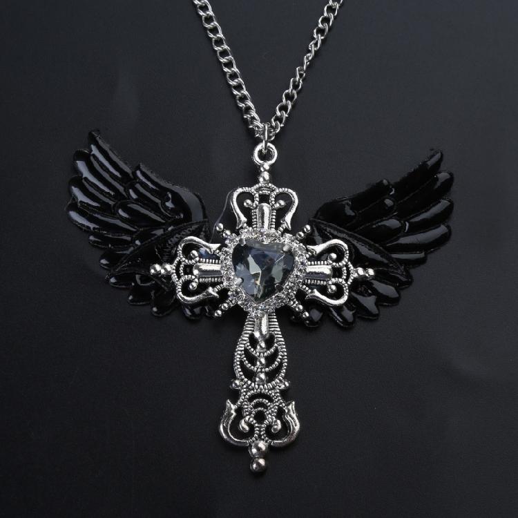 European and American Street Blue Gem Angel Crossed Clavicle Chain Necklace