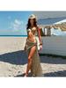 Triangle Swimsuit 3 Piece Bikini Sets Pearl Waist Belt Swimwear with Maxi Beach Skirt Elegant Halter Beachwear Long Sarong K248