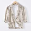 Summer Men's Suits&blazers Japanese Retro Style Stripes Cotton Linen Three Quarter Sleeve Blazer Jacket Slim Fit Casual Jacket