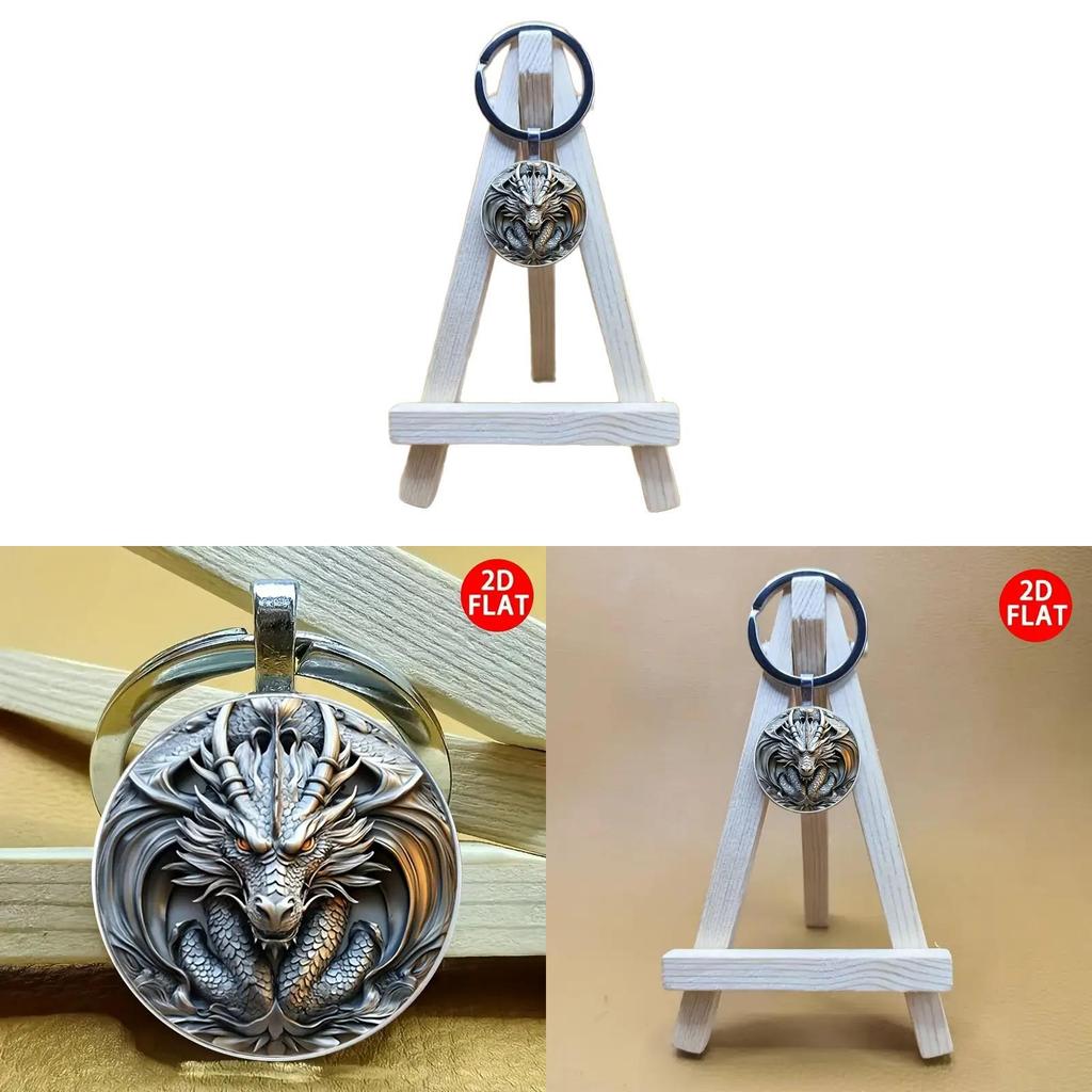 Silver Dragon Head Keyring Alloy Circular Souvenir For Special Occasions And Gifts