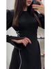 Women's 2025 Long Sleeve Round Neck Dress with Tie Waist, European Style Bell Sleeves, Fitted Waist for Autumn.
