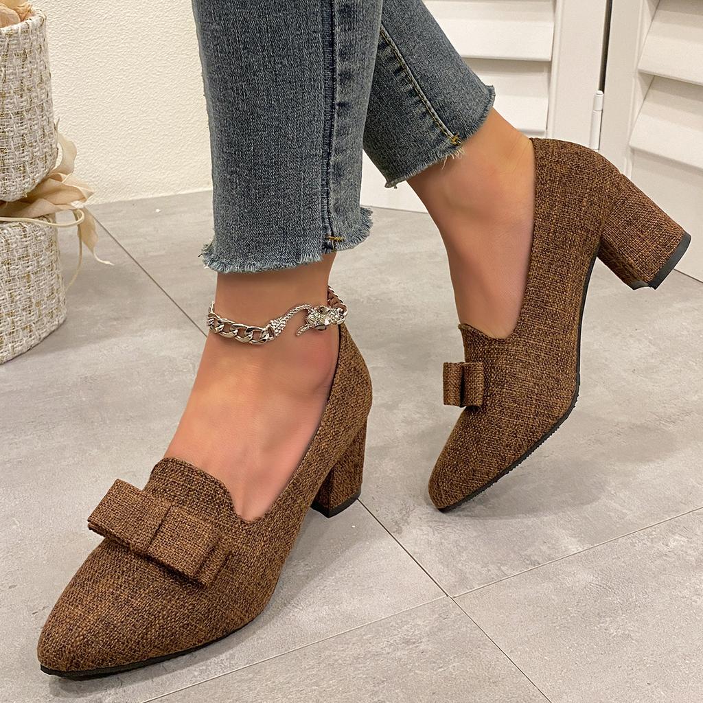 Fashion French Pumps Women's High Heels 2025 New Pointed Toe Loafers Bow Large Size 42 Women's Single Shoes Mary Jane Lolita Shoes