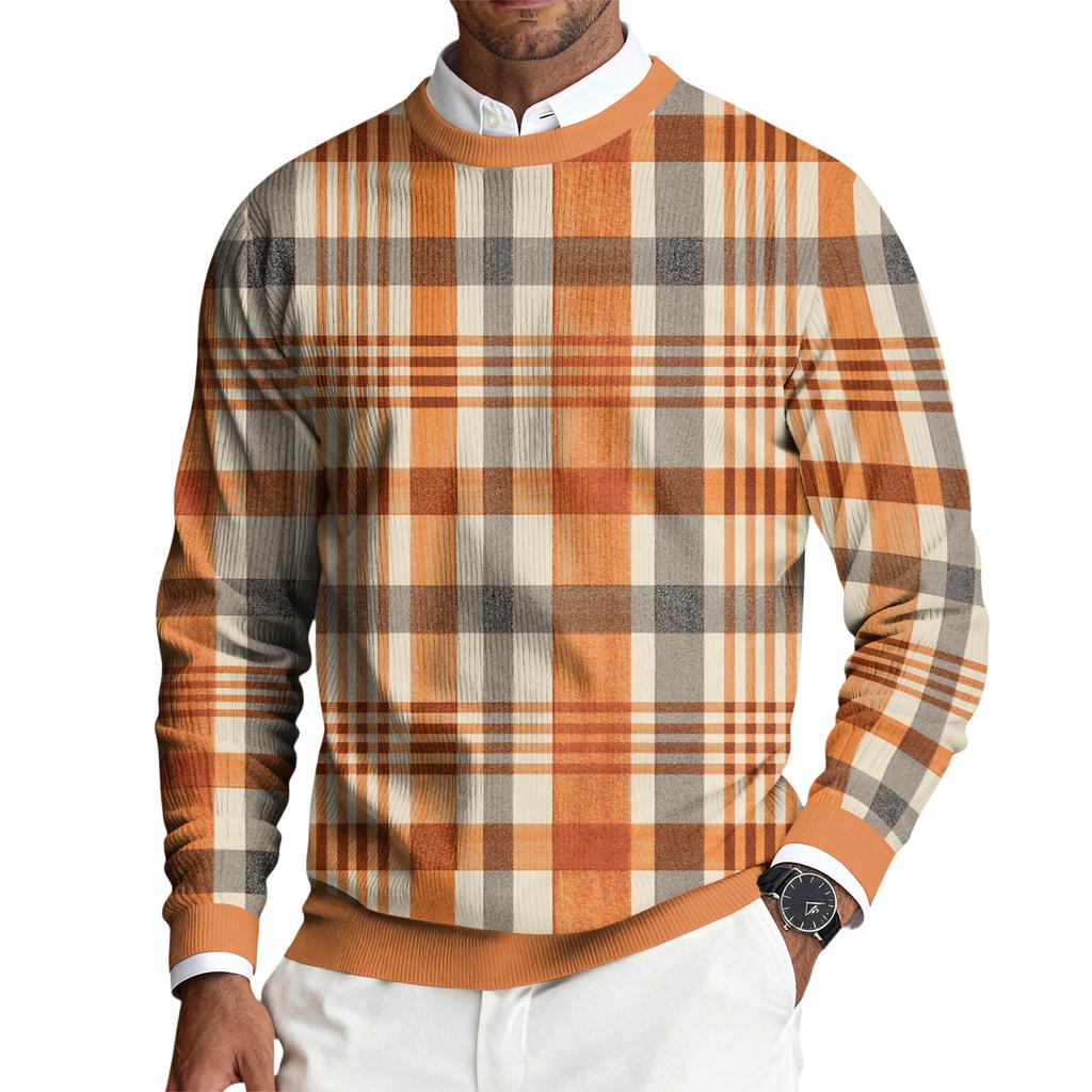 Men's Round Neck Long Sleeve Ribbed Knit Pullover
