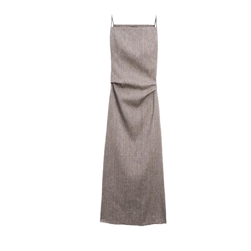 

MD Spring/Summer New Arrival Women s Clothing Normcore Old Money Style Texture Draping Effect Elegant Long Braces Dress 6695595 Grey L