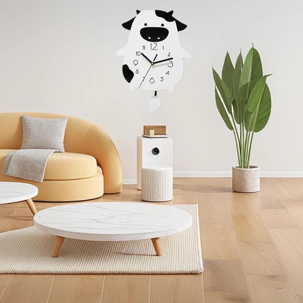 Acryl Wanduhr Cartoon Kuhform Leises Uhrwerk Dekorative Schwingende Uhr für Küche Wohnzimmer