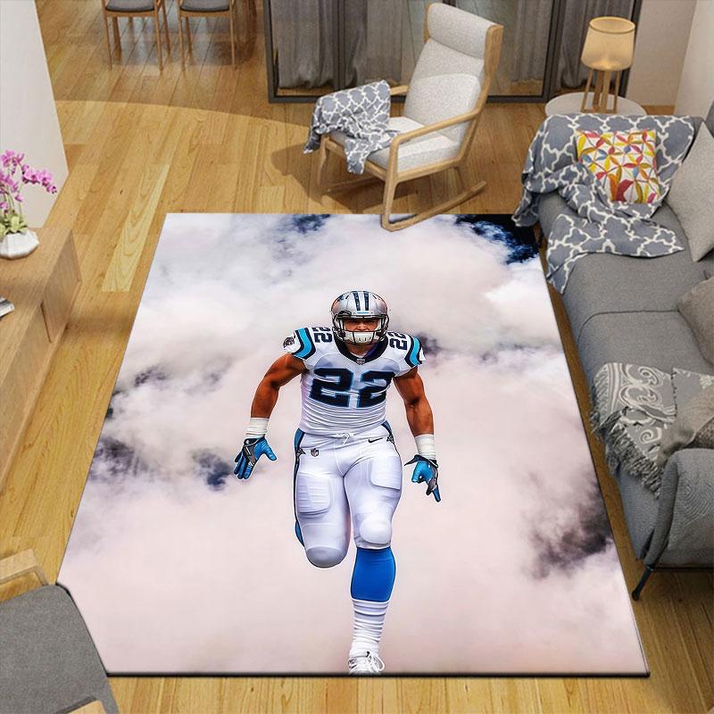 Christian McCaffrey Flannel Printed Carpet, Home Sofa Decoration for Living Room & Bedroom, Non‑Slip Play Flannel Floor Mat for Game Room