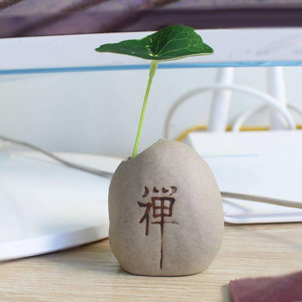 Rough Ceramic Zen Hydroponic Vase Handmade Desktop Small Vase Stone Shape Vase  Office