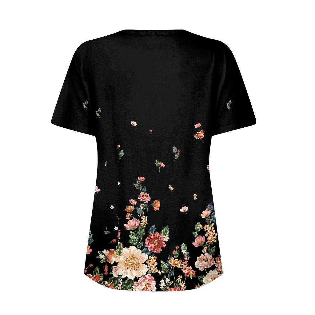 Women's Fashionable Casual Short-sleeved, Retro Printed Round-neck Top