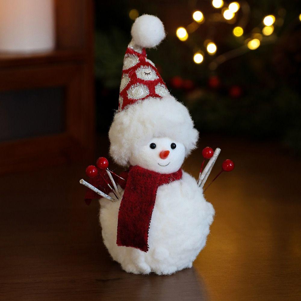 Desktop Decoration Cartoon Christmas Snowman Ornaments Knitted White Snowman Statue Simulation Soft Xmas Decoration Festival