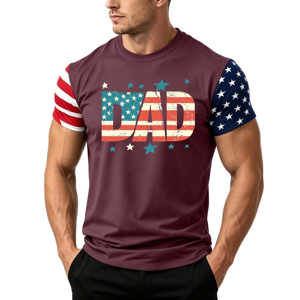 Men's Loose Fit Short Sleeve T Shirt Dad Print American Flag Sleeves Casual Summer Daily Wear Top for Fathers Day Independence Day