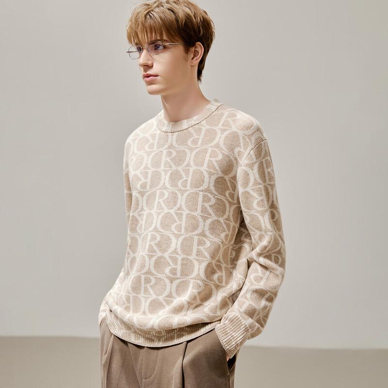 Luozi Men's Winter Jacquard Crew Neck Wool Sweater