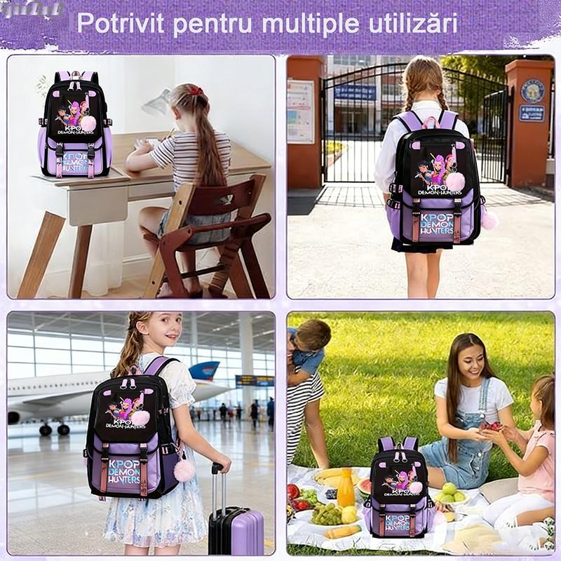 AjieQaQ Demon Hunters School Backpack Shockproof Waterproof Large Capacity Lightweight Durable Oxford Fabric 41x27x14cm