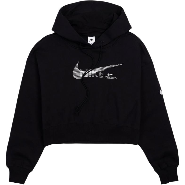 Nike Logo Print Cropped Pullover Hoodie Women Hoodie Black DR5614-010