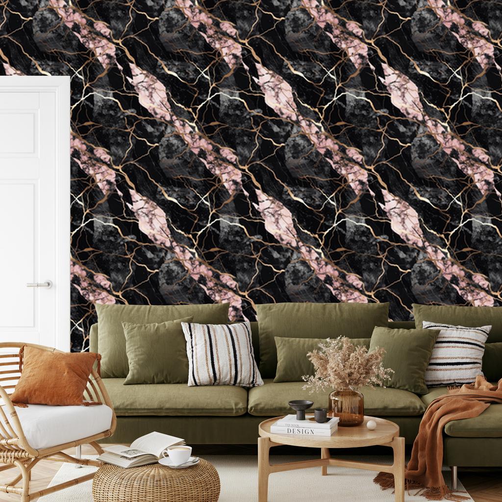 Graphite and Black Marble Wallpaper for Living Room and Bedroom 50x1000