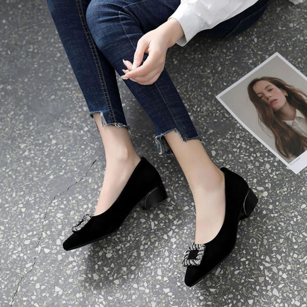 Women's Shoes Rhinestone Low Heel Elegant Diamond Black with Crystals Office Pointed Toe Formal Ladies Pumps Summer 2025 Stylish