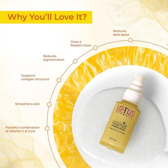 Lotus Herbals WhiteGlow Vit C and Gold Radiance Face Serum | Reduces Dark Spots | Boosts Radiance | Paraben-Free | 30ml