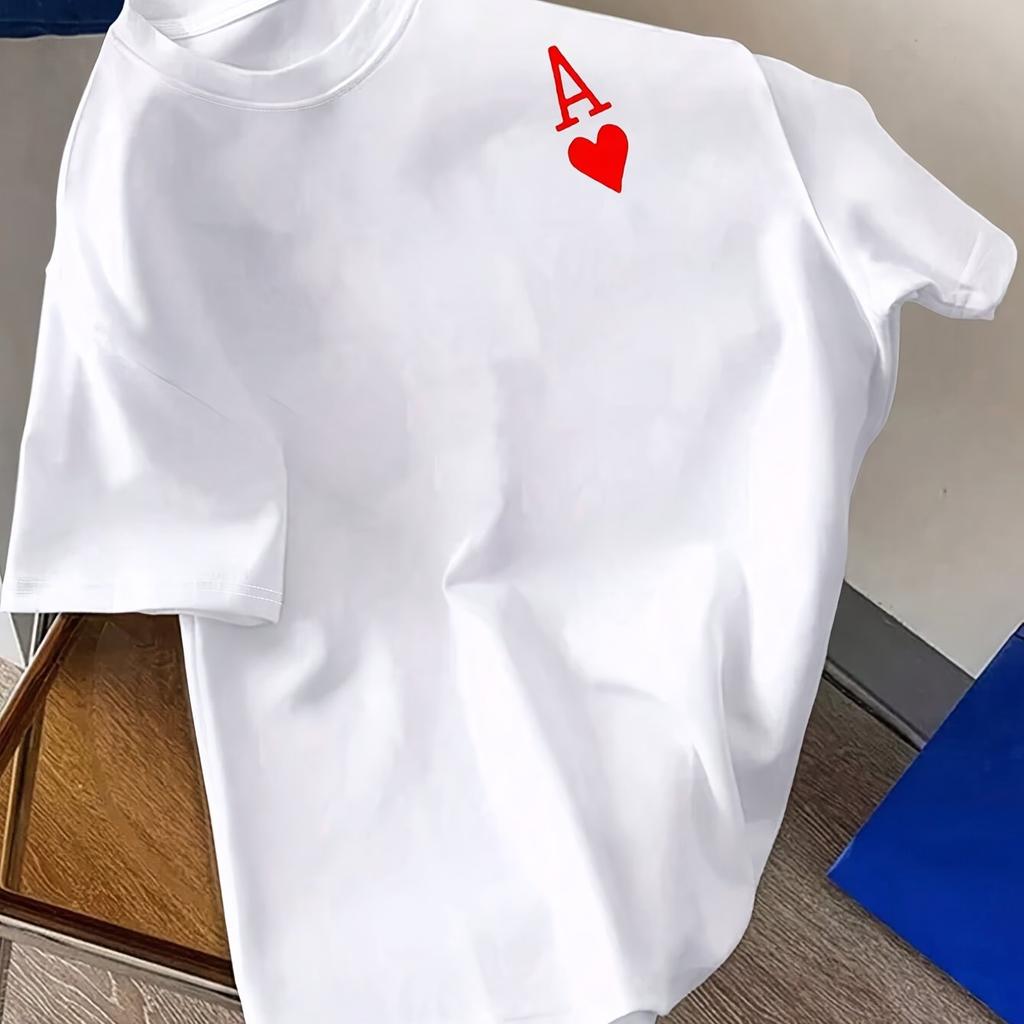 Men Summer T-Shirt with Bold "A" Letter Print Short Sleeve Round Neck Perfect for Sports Leisure Men Clothing