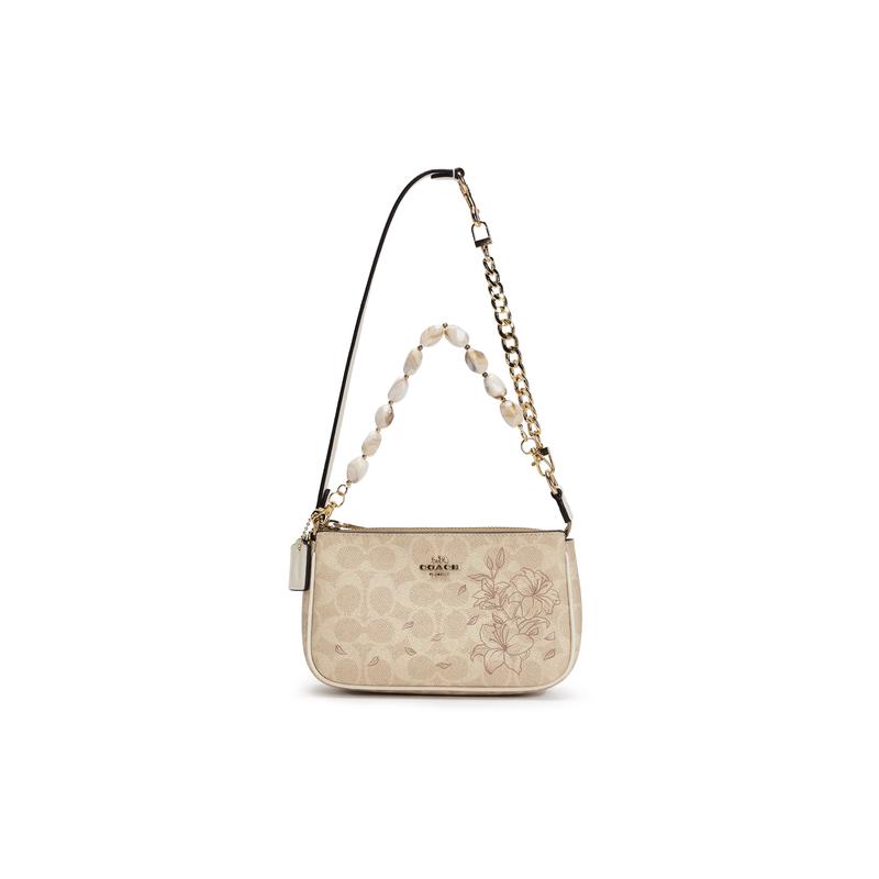 

COACH shoulder bag [Customized bag] Nolita 19 classic presbyopic print zipper made by 811 rose vine coated canvas small mahjong handbag Breeze Lily білий