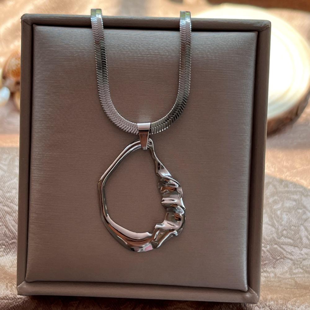 Edelstahl Übertrieben Punk Groß Rund O-förmig Anhänger Halskette Damen Herren Klobig Schlangen Klinge Kette Grunge Steampunk Schmuck