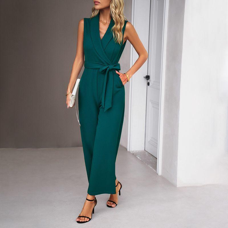 

Sleeveless Lace up Straight Leg Jumpsuit Sleeveless Lace up Straight Jumpsuit Green L