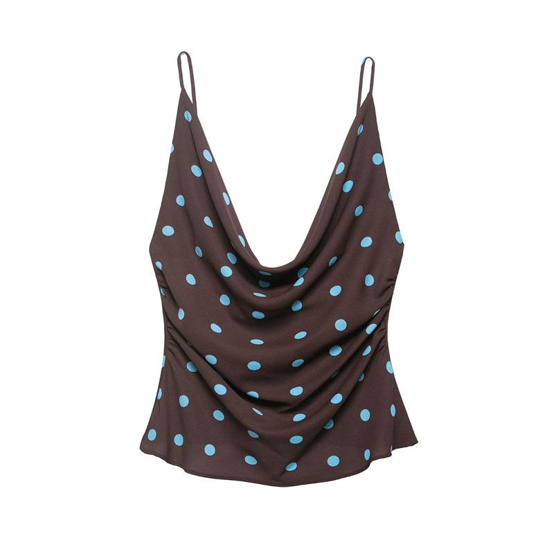 European & American Style Drapey Polka Dot Camisole for Women - 2026 Collection Extra Small