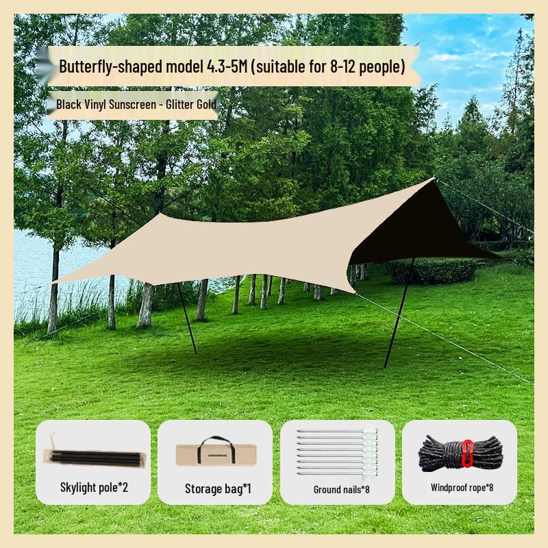 Butterfly-Shaped Black Glue Sunshade Tent - Outdoor Sun & Rain Protection for Camping and Picnics in Spring & Autumn.