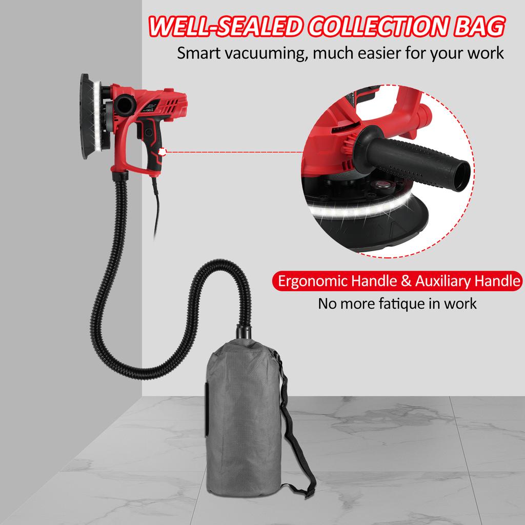Handheld Sander 850W Electric Sander with 12pcs Sanding Discs Speed 1500-2600 RPM Wall Sander with Automatic Vacuum Dust Absorption S