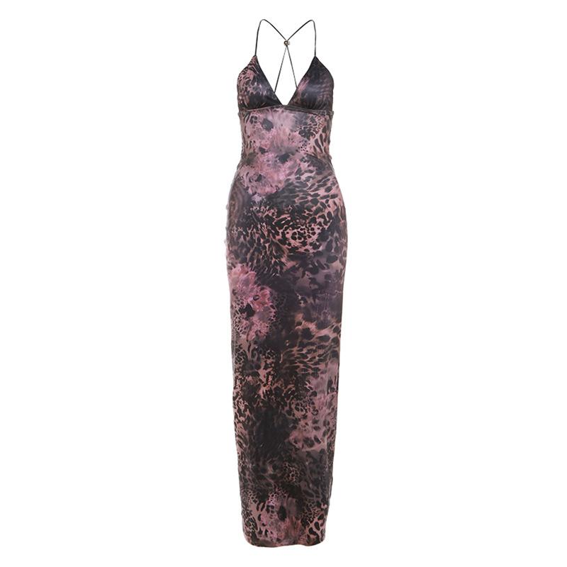 Elegantné Butterfly Women Maxi Šaty Úzke šaty s potlačou Šaty na chrbte Popruhy V Neck Ohlávka Bodycon Hot Girls Club Párty Vestidos Párty šaty Y2k Šaty Župan