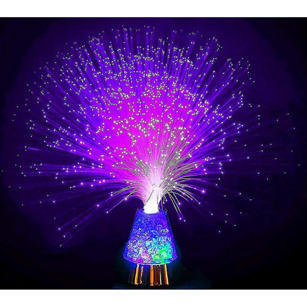 LED-Glasfaserlampe, LED-bunt wechselnder Glasfaserbrunnen Nachtlicht mit Kristallbasis, Mehrfarbiges Atmosphären-Nachttischlicht - PR