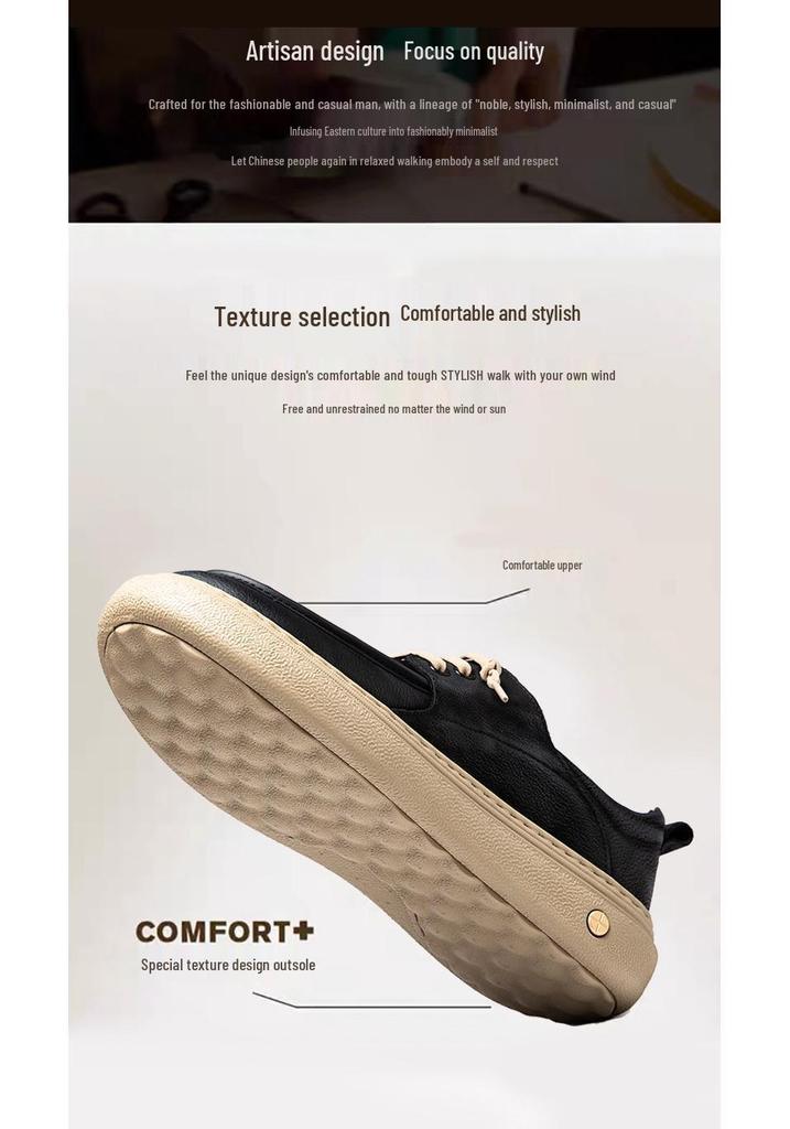 Men's Light Luxury Casual Slip-On Sneakers with Thick Sole and Wide Toe for Autumn