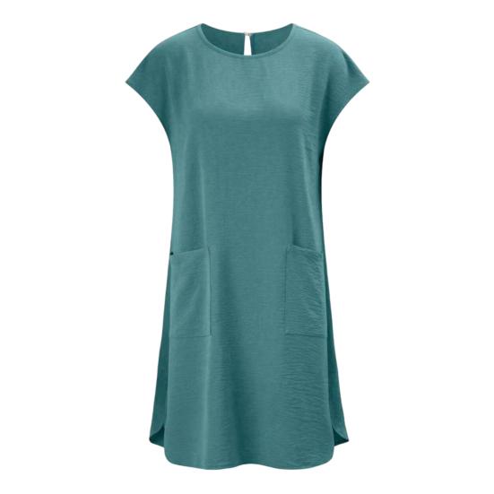 Summer Mini Dress for Women Short Sleeve Crew Neck A-line Swing Dress Casual Vacation Tunic Short Dress with Pockets
