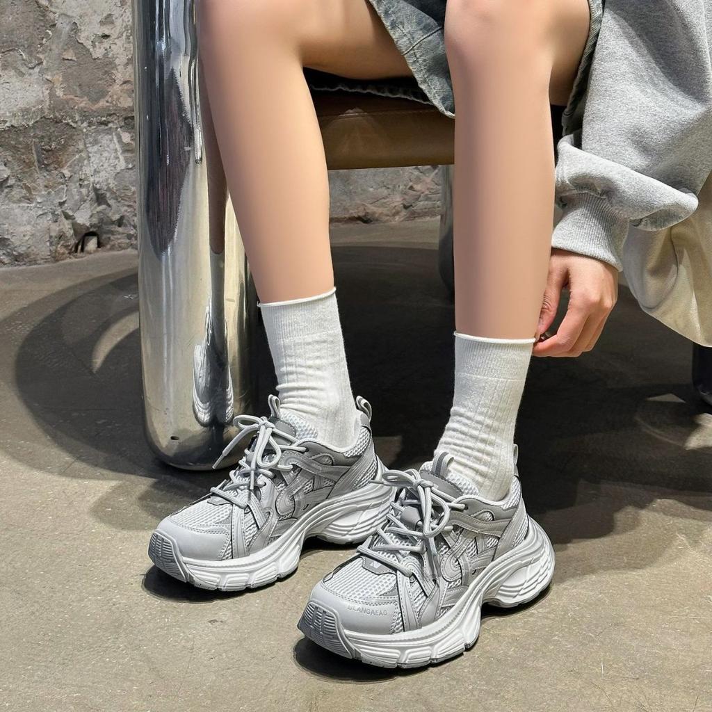 Leather Thick-soled Dad Shoes for Women 2025 New Popular Spring Models Versatile, Lightweight and Soft-soled Breathable Sports and Leisure Shoes