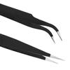 2PCS/set Stainless Steel Black Curved Straight Eyebrow Tweezers Anti Acid Nipper Rhinestone Picking Tool False Eyelash Nail Art Tool