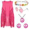 60er Jahre Hippie Kostümset: Damenweste mit Quaste und Retro-Cosplay-Outfit
