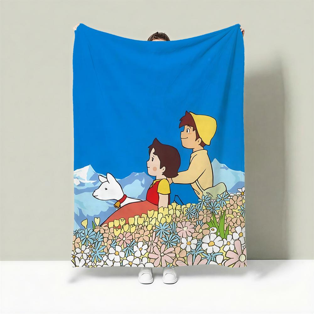 Cartoon H-Heidi, Girl of the Alps Throw Lightweight 240g Flannel Blanket Soft Skin-friendly for Summer Cooling