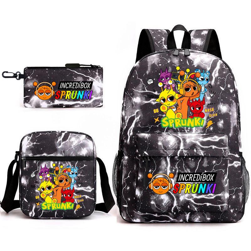 New Game Merchandise Primary School Bag Rhythm Box Sprunki Cartoon Starry Sky Backpack 3-piece Set L