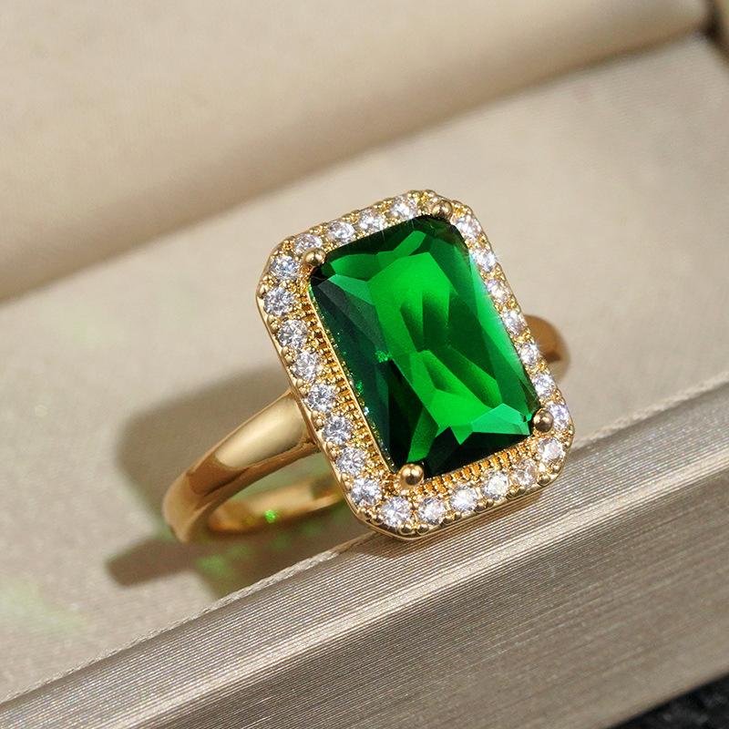 

Retro Luxury Green Stone Rings For Women Gold Color Jewelry Gifts For Party Wedding Engagement Anniversary Zircon Ring KDR033 6