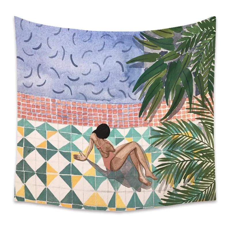 Retro Comic Green Plant Tapestry Home Wall Decoration Tapestry Bedroom Living Room Tapestry