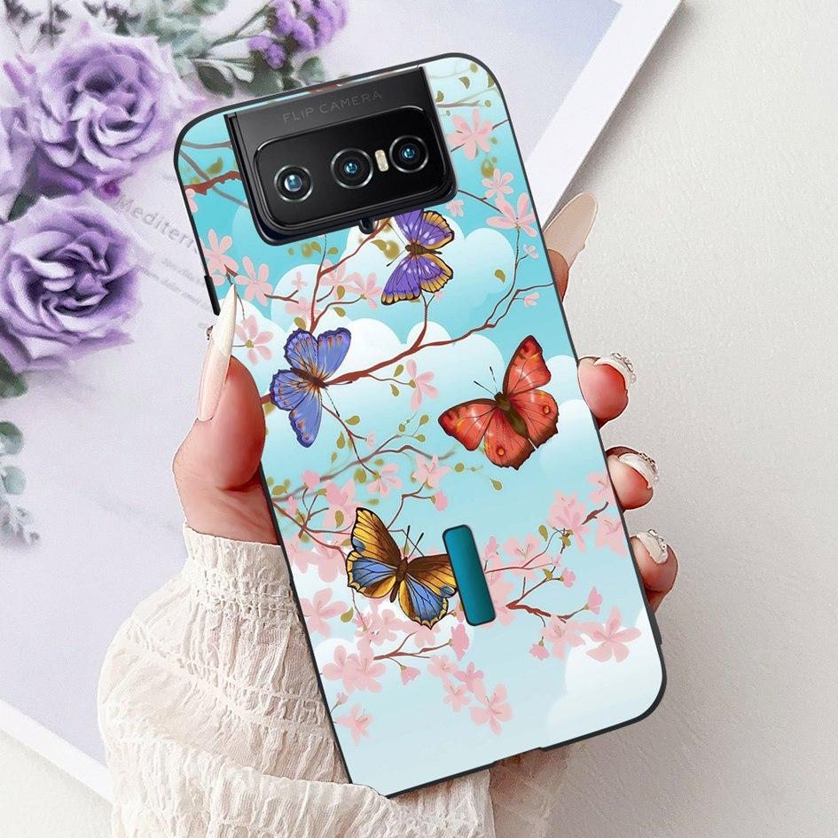 For Asus Zenfone 7 ZS670KS Case I002D Popular Flower Soft Black Silicone Phone Cover For Zenfone 7 Pro ZS671KS Funda I002DD Capa